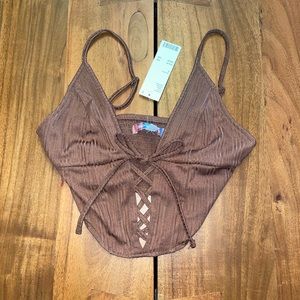 Urban Outfitters Tie Front Top Brown NWT